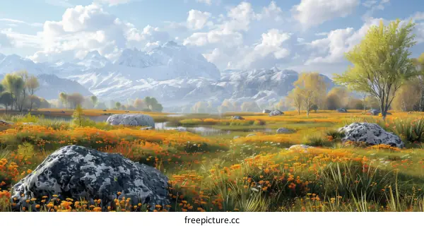 Stunning Mountain Lake with Blooming Flowers