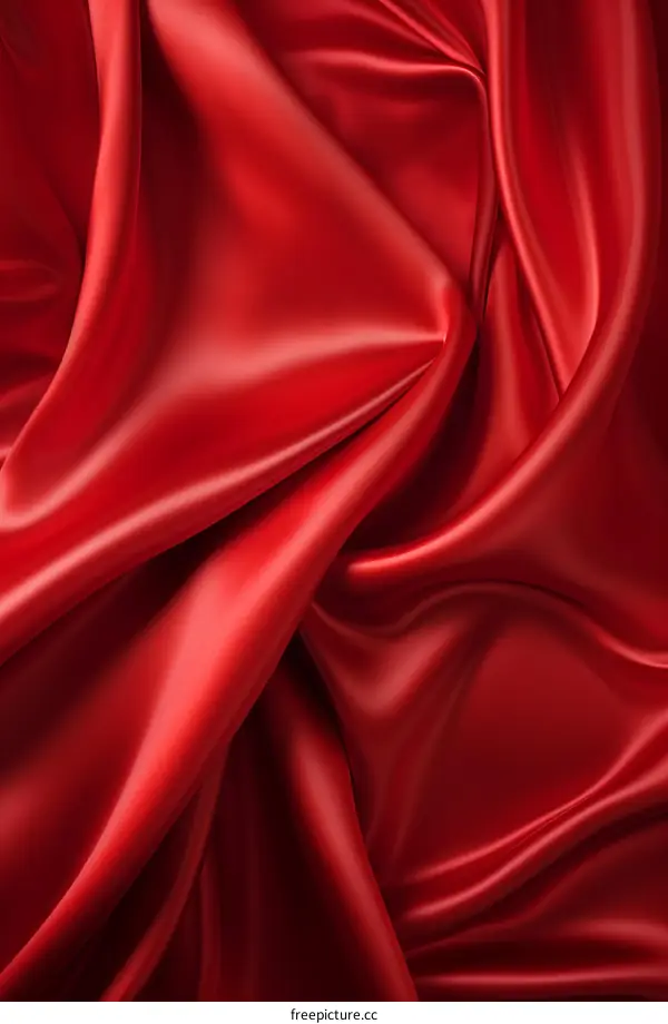 Red crumpled silk fabric with folds