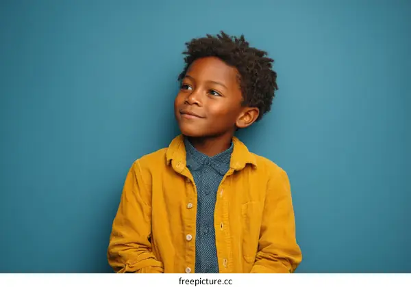Portrait of a Smiling Black Child in a Mustard Yellow Jacket