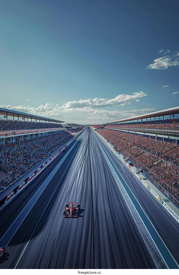 Formula One Racing Car on a Racetrack with Crowded Stands
