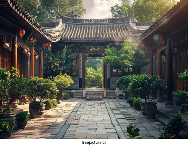 Traditional Chinese Courtyard House with Sunlight