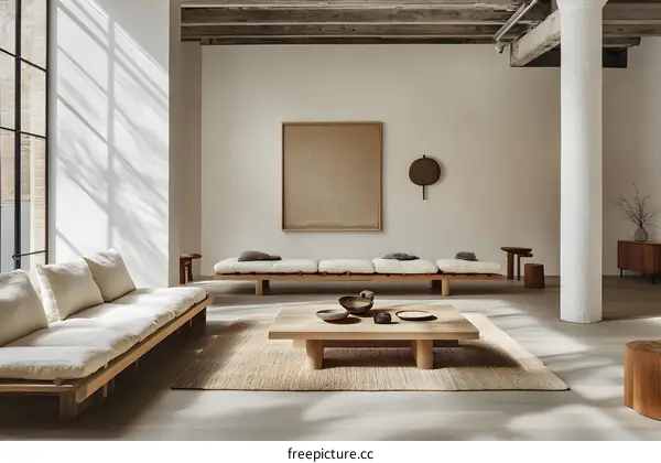 Minimalist Living Room Design With Wooden Furniture and Natural Light