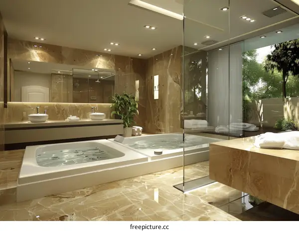 Luxurious Marble and Glass Bathroom Design