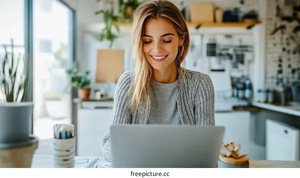 Woman Working From Home at a Laptop
