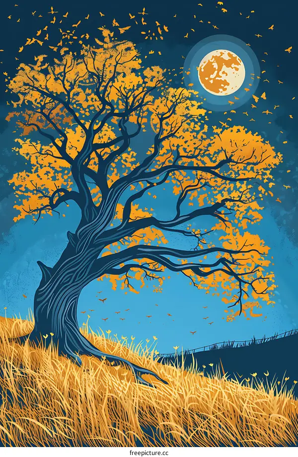 Autumn Tree Under The Moon
