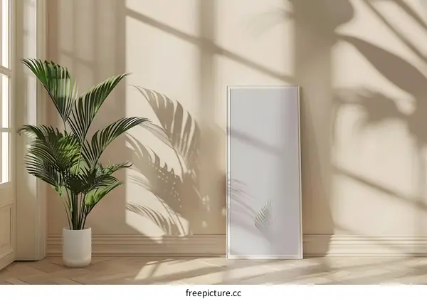 Minimalist Home Decor with Plant and Blank Canvas