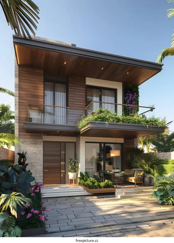 A Modern House with Palm Trees