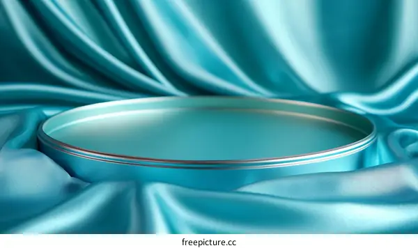 Teal Round Display Podium with Smooth Silk Background