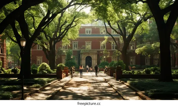 Pathway to Success: A Picturesque College Campus with Students