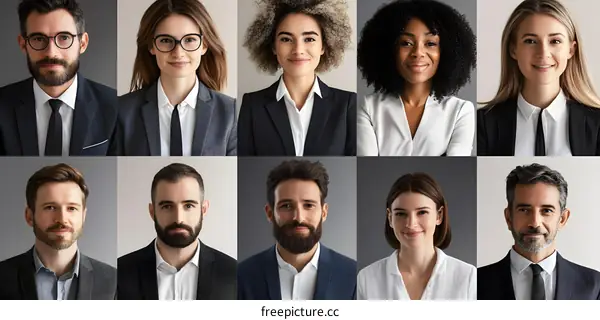 Diverse Group of Business Professionals in Suits and Ties