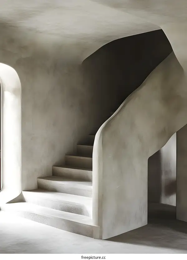 Concrete Stairs Interior Design with Curved Walls