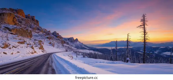Winter Sunrise Mountain Road Scenic Landscape