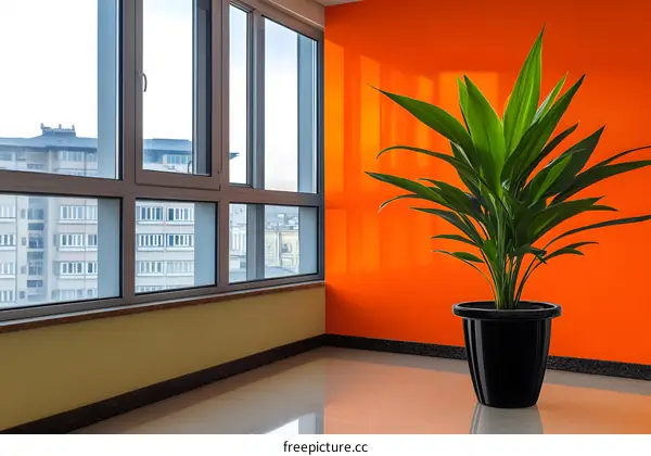 Modern Interior Design With Green Plant In Corner