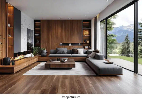 Modern Living Room Interior Design with Mountain View
