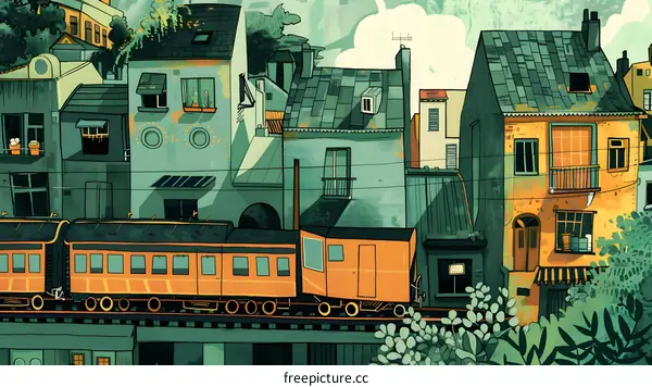 Train Passing Through The City