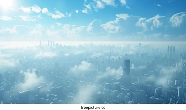 Aerial View of a Futuristic City Skyline