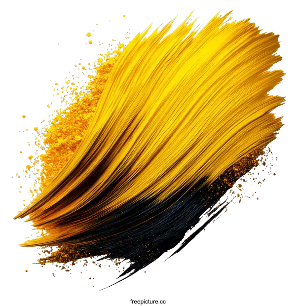 [Transparent Background PNG]Abstract Brushstrokes of Yellow and Black Paint