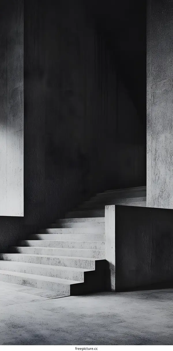 Concrete Steps Leading Up To A Dark Entrance