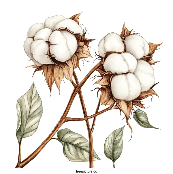 [Transparent Background PNG]Botanical Illustration of Cotton Plant