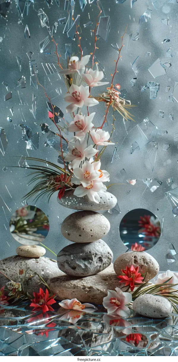 Tranquil Orchid with Rocks and Water