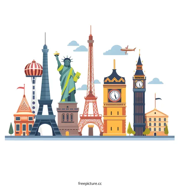 Famous Landmarks Around the World Illustration