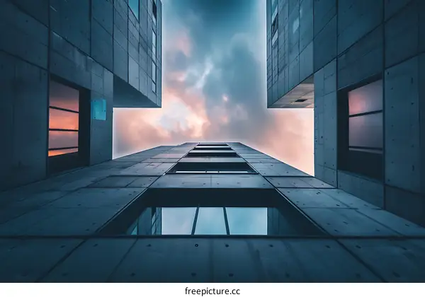 Modern Building Facade With Glass Windows And Sky View