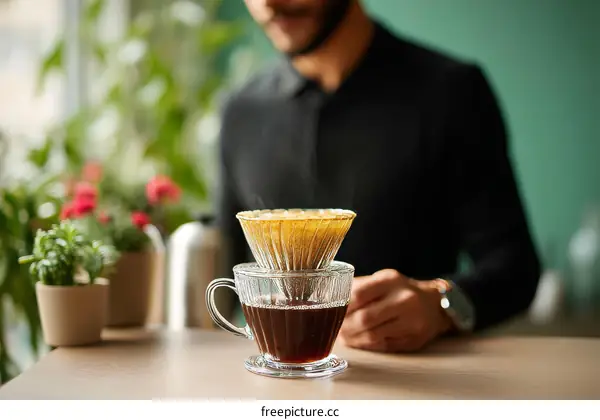 Coffee Brewing Process in a Cafe Setting