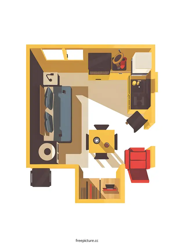 Top View of Small Apartment Interior Design