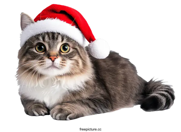 [Transparent Background PNG]Cute Cat Wearing a Christmas Hat