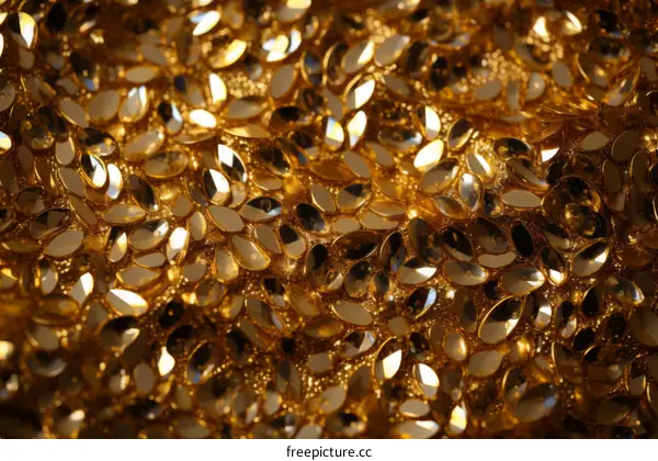 gold sequins sewn on a fabric