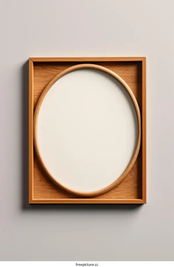 Round wooden photo frame with a square wooden border