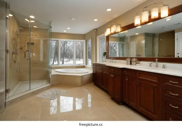 Modern Luxury Bathroom with Double Vanity and Shower