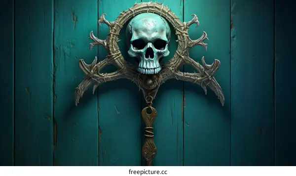 Skull with Crown of Thorns and Key