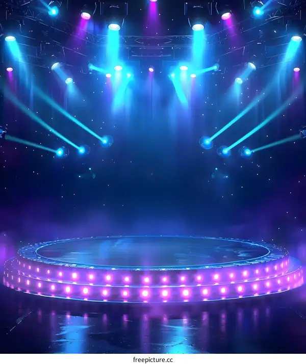 Stage Lights and Platform With Purple and Blue Lighting