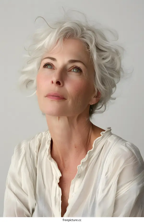 Portrait of a Woman with Gray Hair Looking Up