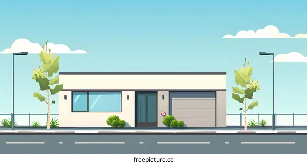 Modern House Exterior Illustration with Front Yard and Street