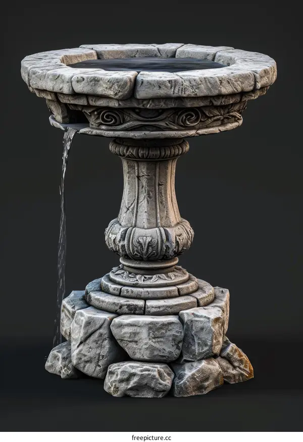 Stone Fountain with Flowing Water