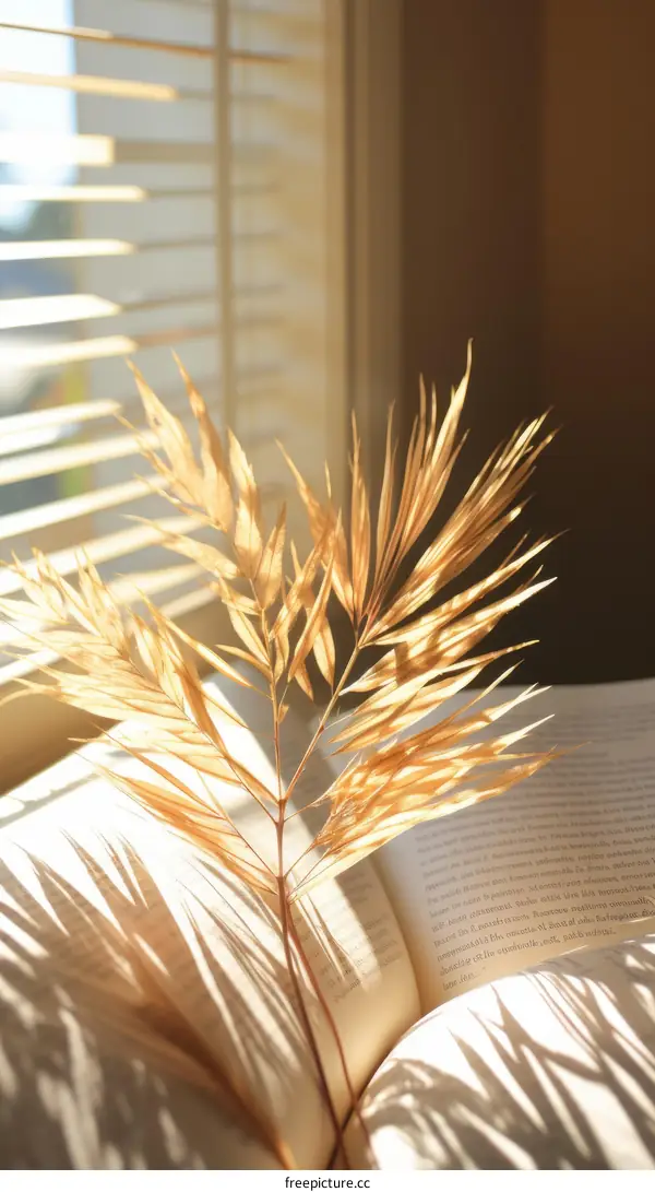A beautiful still life of a book and a plant