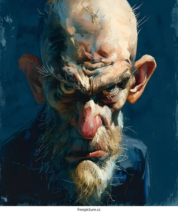 A digital painting of an old man with a big nose and a long white beard