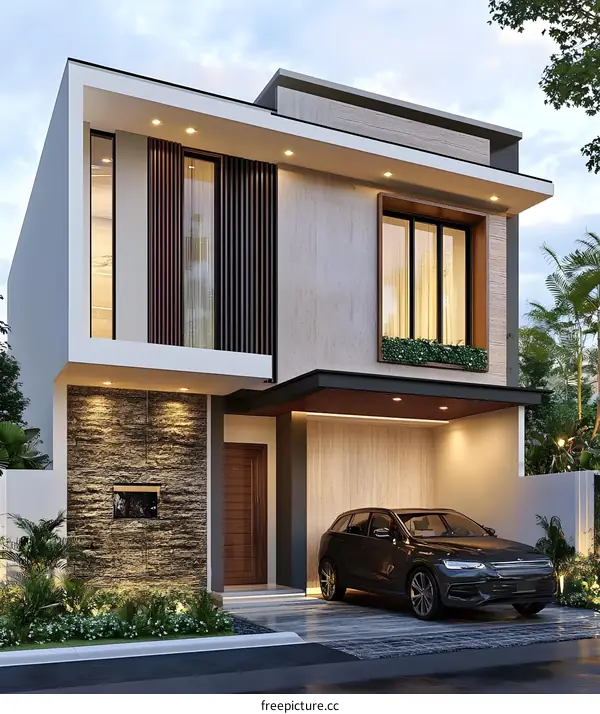 Modern House Design with a Car in Front