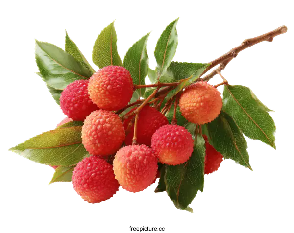 [Transparent Background PNG]Fresh Lychee Cluster with Leaves