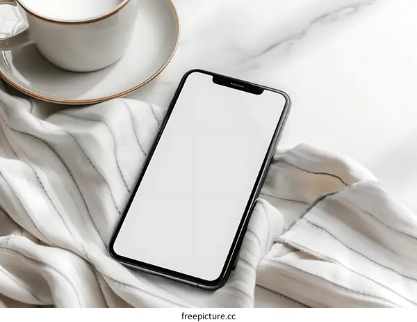 Blank Screen Smartphone Mockup on White Marble Background