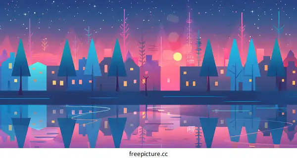 Night Cityscape with Reflection in Water