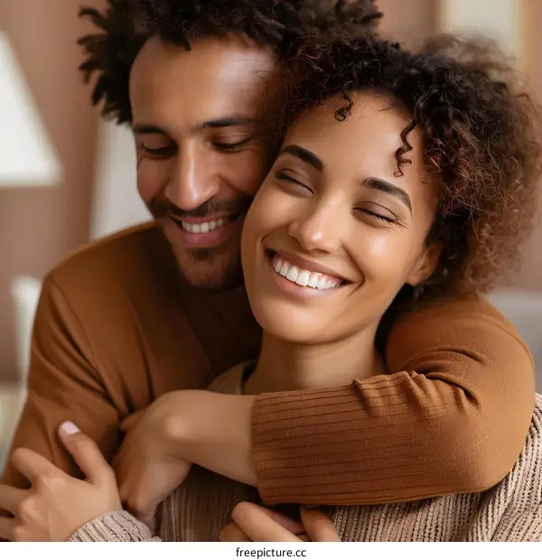 Smiling Couple Embracing Each Other In Love