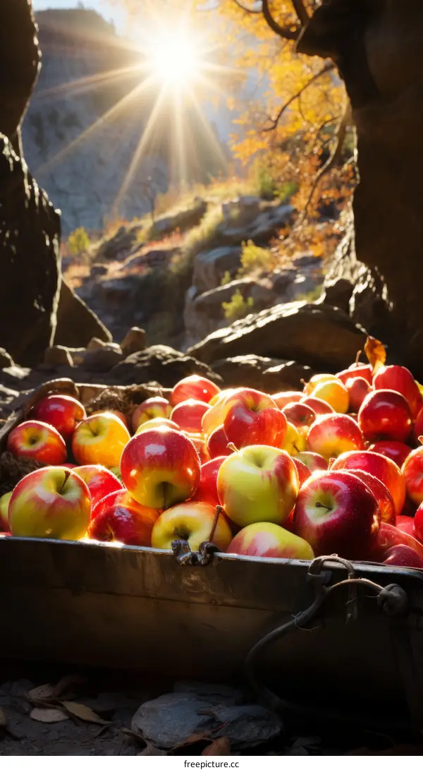 Bushel of apples in the sunlight