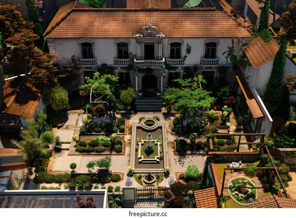 Aerial View of a Beautiful Italian Villa with a Lush Garden