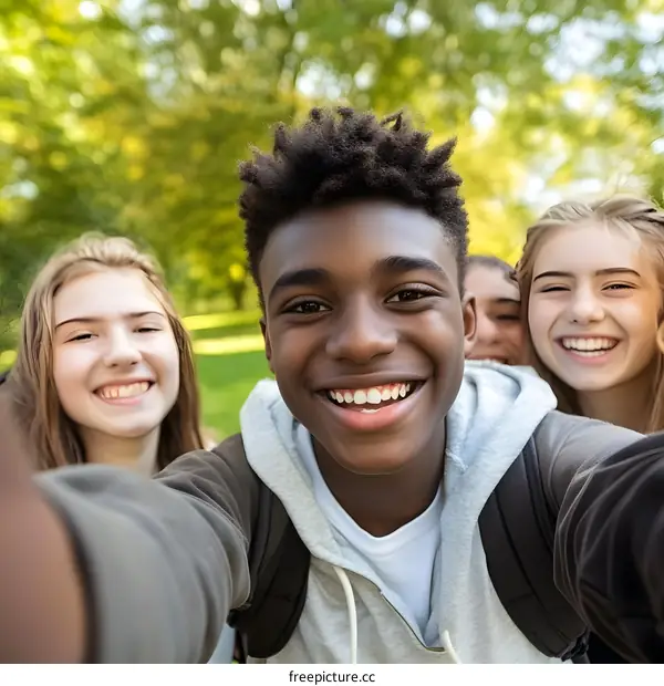 Group of Teenagers Taking a Selfie in the Park