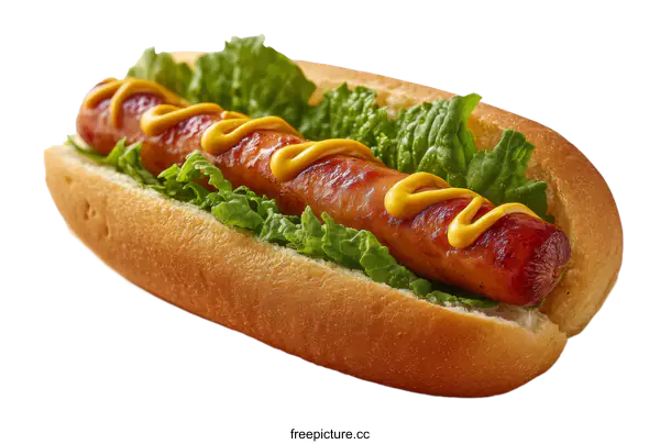 [Transparent Background PNG]Delicious Hot Dog with Mustard and Lettuce
