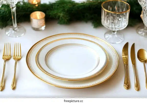 Elegant Gold Trimmed Dinnerware Set on Table