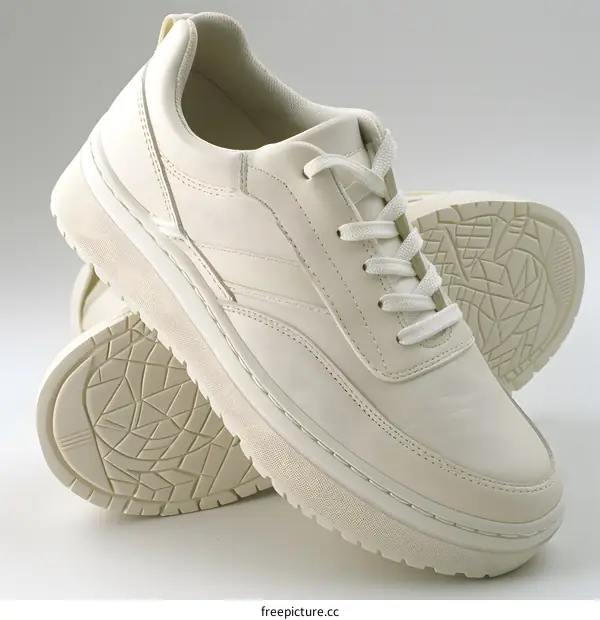 Pair of white leather sneakers